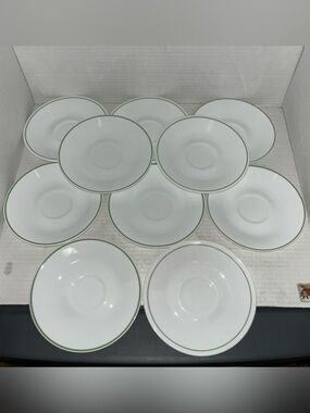 Corelle By Corning Spring Meadow Saucers with Green Ring Set Of 10 VINTAGE
